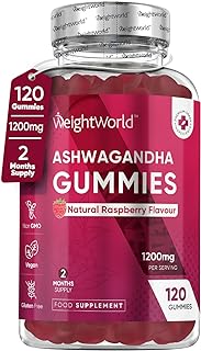 Ashwagandha Gummies 1200mg | 120 Gummies - 2 Months Supply, Raspberry Flavour, Ashwagandha High Strength Root Extract Supplement, Bioavailable, Alternative to Ashwagandha Powder, Vegan & Gluten-Free