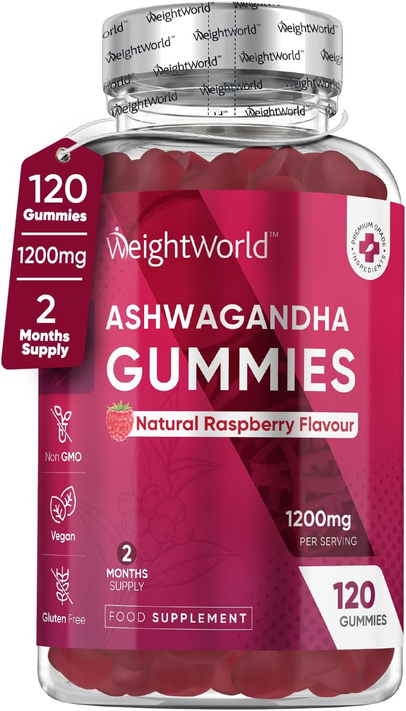 Ashwagandha Gummies 1200mg | 120 Gummies - 2 Months Supply, Raspberry Flavour, Ashwagandha High Strength Root Extract Supplement, Bioavailable, Alternative to Ashwagandha Powder, Vegan & Gluten-Free-0