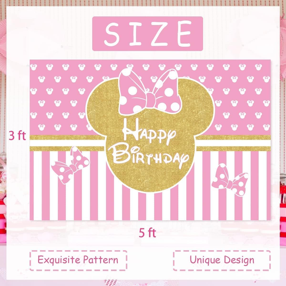 JOYMEMO Cartoon Maus Themed Ballon Girlande Arch Kit Rosa Gold Cartoon Maus Foto Hintergrund f¨¹r M?dchen Geburtstag Party Dekorationen-4