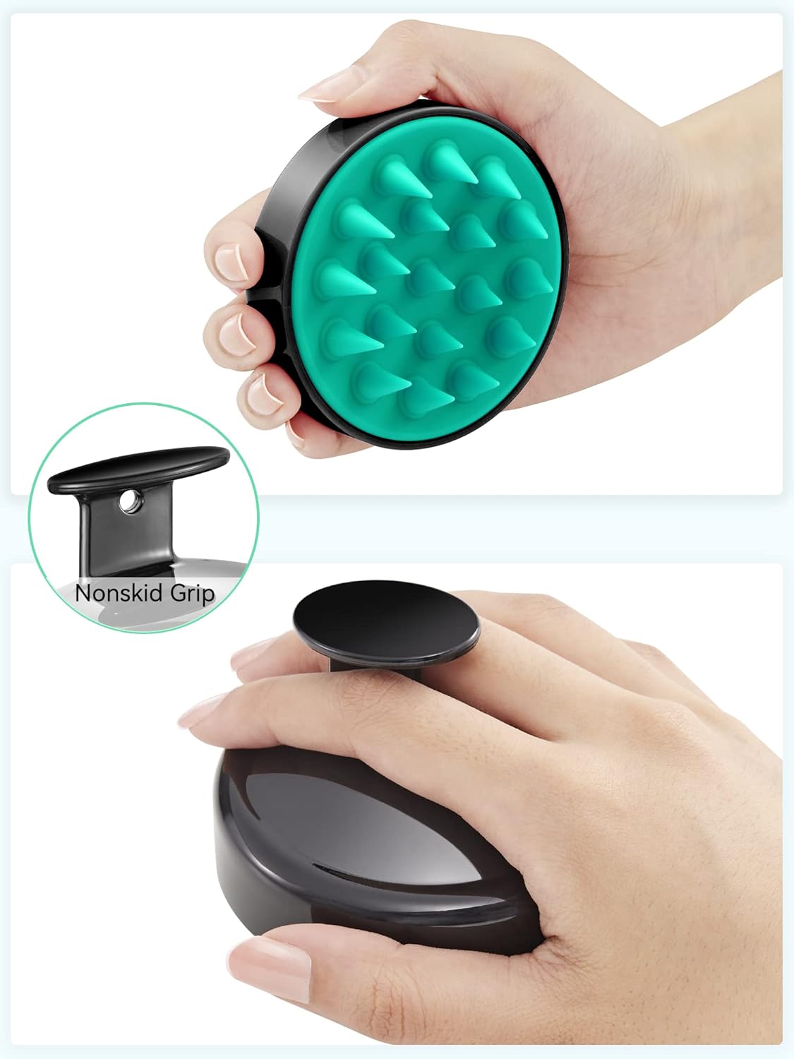 HEETA Scalp Massager Hair Growth, Shampoo Brush with Soft Silicone Bristles for Hair Care and Head Relaxation, Ergonomic Scalp for Women/Men/Pet-Turquoise&Black-1