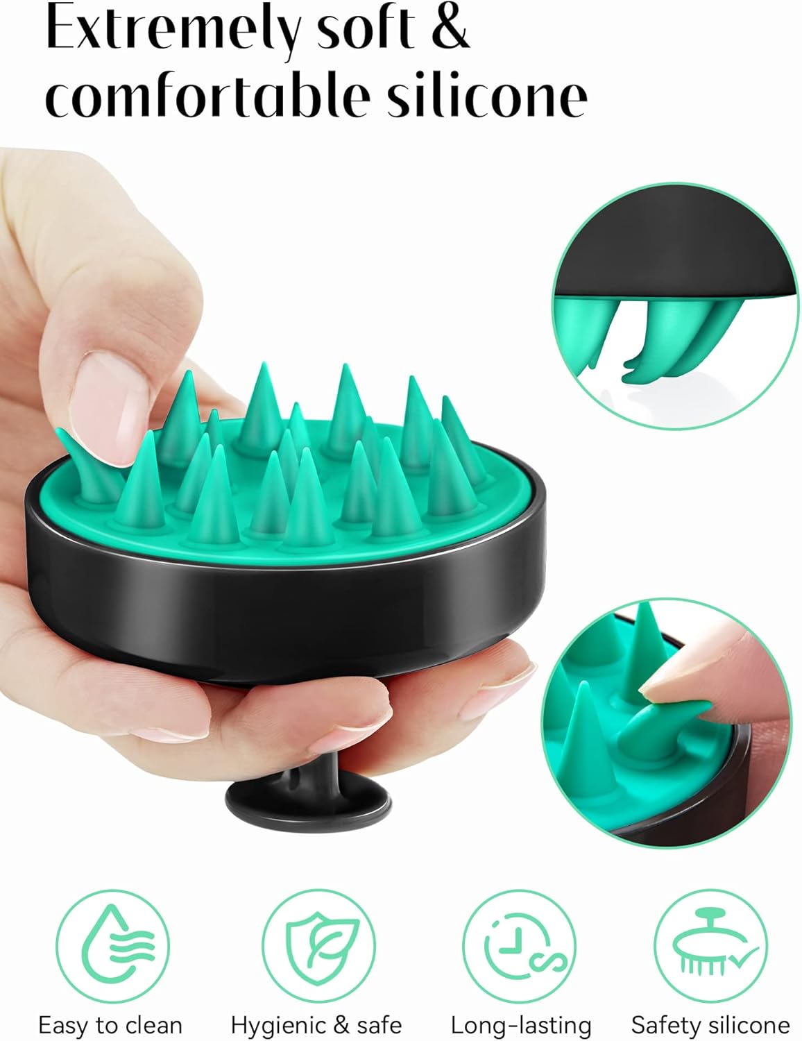 HEETA Scalp Massager Hair Growth, Shampoo Brush with Soft Silicone Bristles for Hair Care and Head Relaxation, Ergonomic Scalp for Women/Men/Pet-Turquoise&Black-2