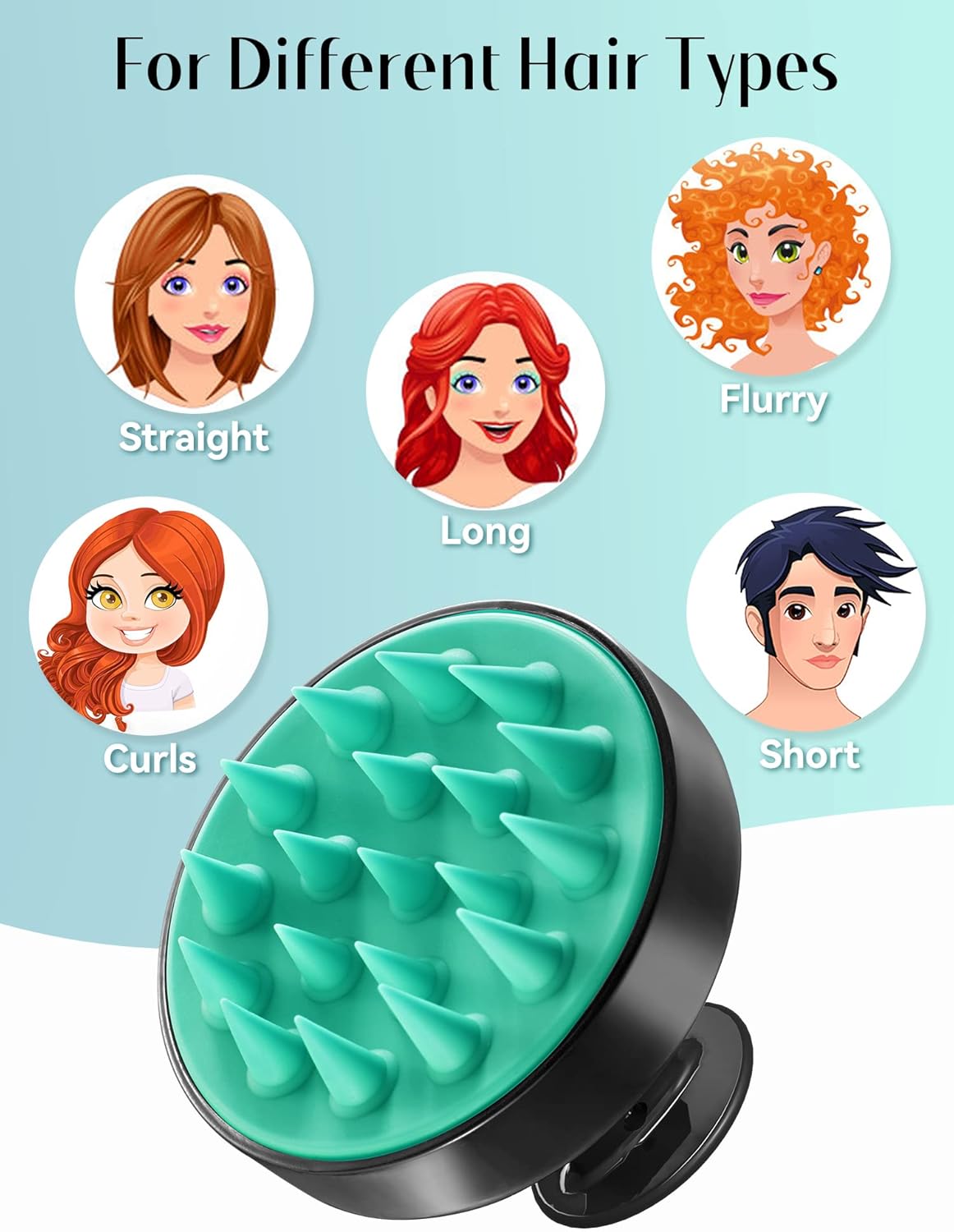 HEETA Scalp Massager Hair Growth, Shampoo Brush with Soft Silicone Bristles for Hair Care and Head Relaxation, Ergonomic Scalp for Women/Men/Pet-Turquoise&Black-5