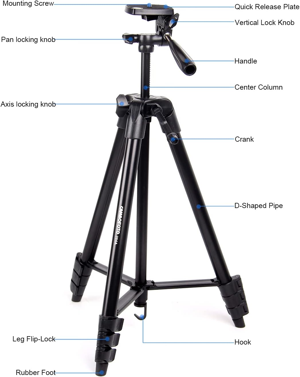 CAMBOFOTO Portable Tripod for Live Stream134cm/52.75in Aluminum Lightweight Tripod with Phone Holder for Camera and for iPhone and Other Android Smartphones …-1