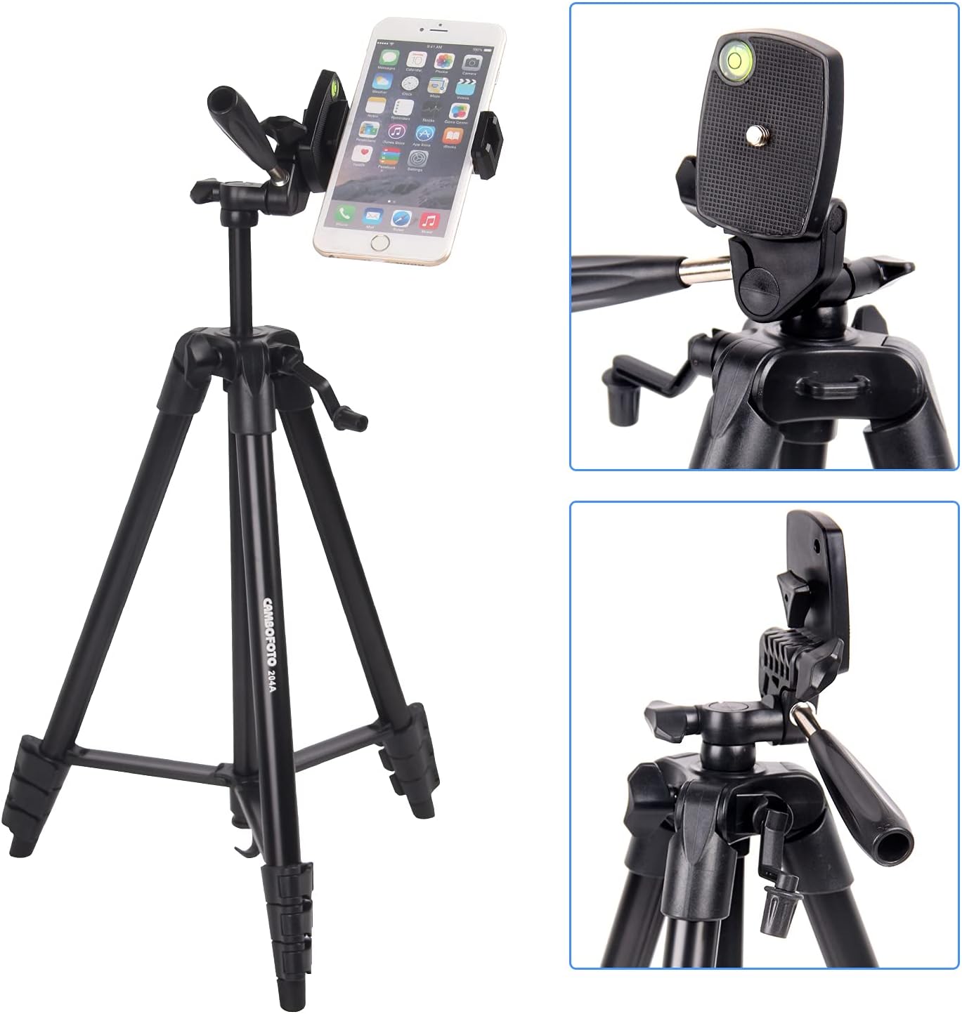 CAMBOFOTO Portable Tripod for Live Stream134cm/52.75in Aluminum Lightweight Tripod with Phone Holder for Camera and for iPhone and Other Android Smartphones …-4