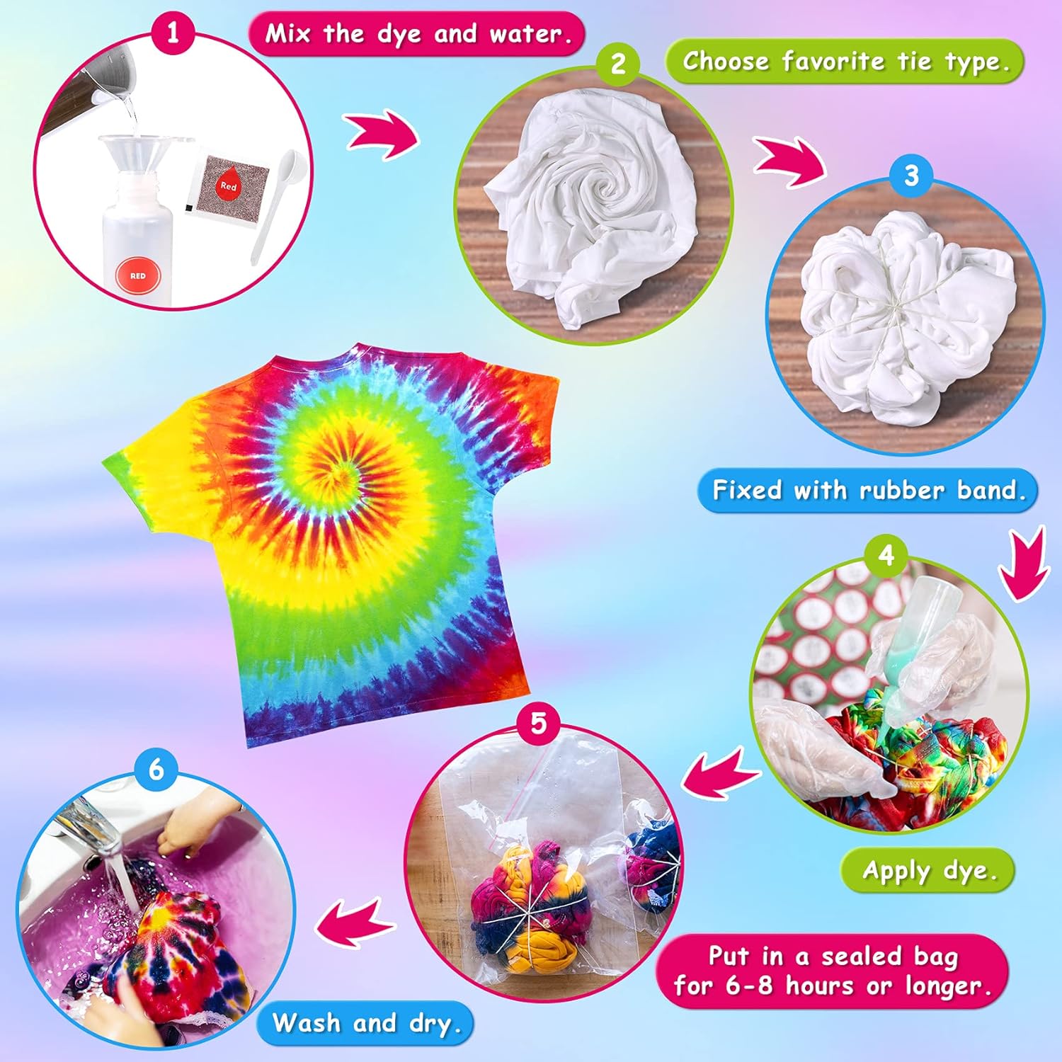 UNGLINGA Tie Dye Kit Kids & Adults, 20 Colors Tie Dye Art Craft for Kids Girls Boys Adults, with White T-shirt Socks Backpack Table Cloth Apron, DIY for Group Activity Birthday Gifts-2