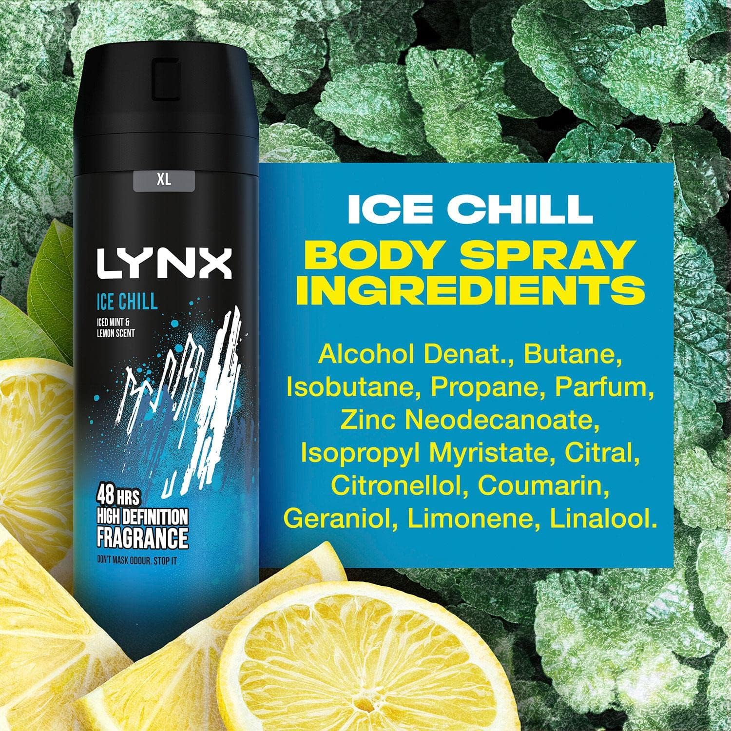 3 Pack of Lynx 48H Fresh Ice Chill with Frozen Mint and Lemon Deodorant Body spray 200ml-3