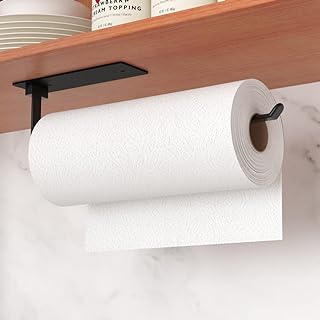 Black Kitchen Roll Holder Under Cabinet,Stainless Steel Paper Towel Holder for Kitchen Self-Adhesive Wall Mounted Paper Towel Rack, Suitable for Pantry, Kitchen,Bathroom