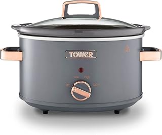 Tower T16042GRY Cavaletto 3.5 Litre Slow Cooker with 3 Heat Settings, Removable Pot and Cool Touch Handles, Grey and Rose Gold