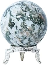 Crocon 50mm Tree Agate Stone sphere Ball with Metal Stand 1400+ Carats Gemstone Ball Healing Sphere Sculpture Figurine for Fengshui Divination Home Decoration Photography Crystal Sphere