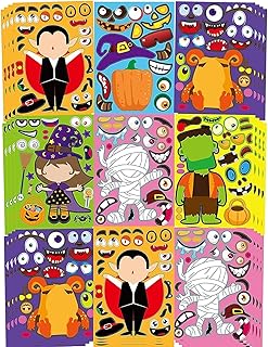 42Pack Make a face Sticker Sheets, Match Sticker Sheets Halloween Crafts Including Vampire, Witch, Frankenstein, Ghost and More Halloween Kids Party Favor Supplies Craft