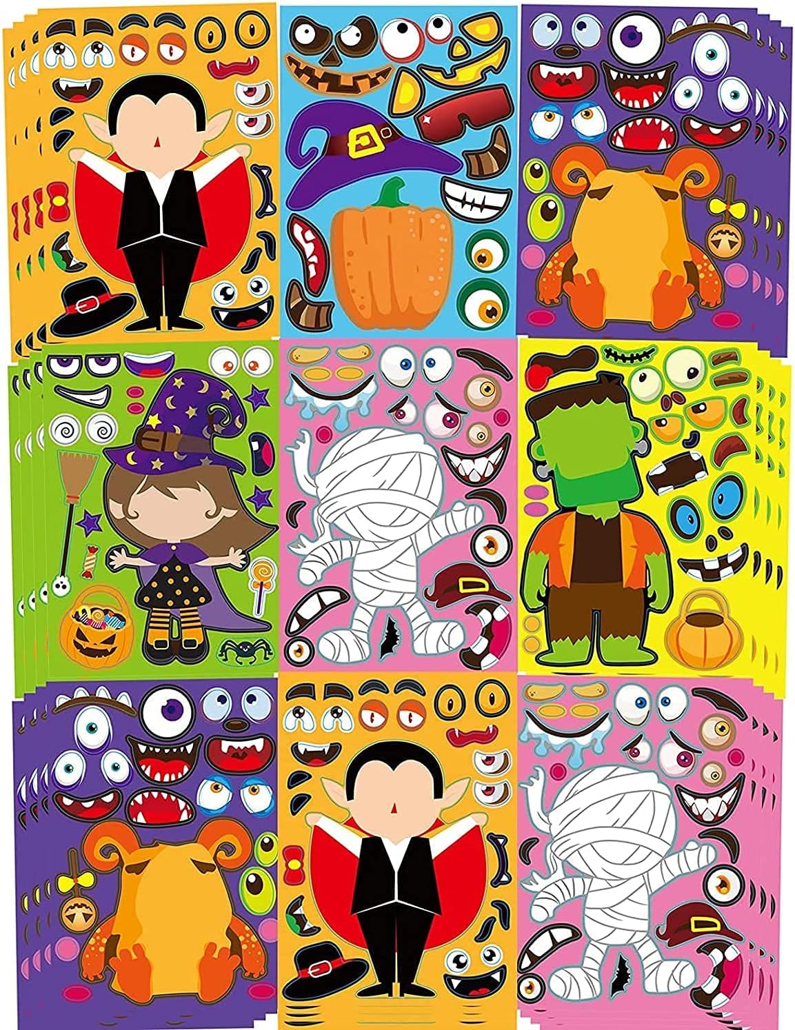 42Pack Make a face Sticker Sheets, Match Sticker Sheets Halloween Crafts Including Vampire, Witch, Frankenstein, Ghost and More Halloween Kids Party Favor Supplies Craft-0