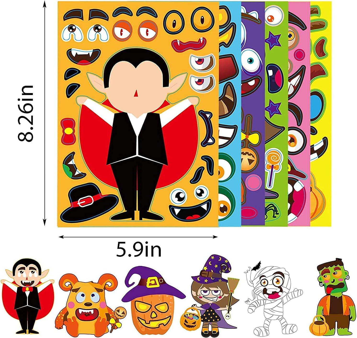 42Pack Make a face Sticker Sheets, Match Sticker Sheets Halloween Crafts Including Vampire, Witch, Frankenstein, Ghost and More Halloween Kids Party Favor Supplies Craft-2