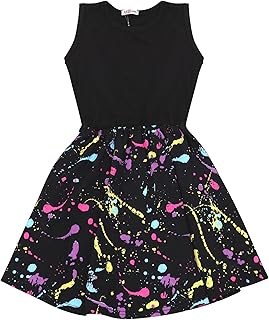 A2Z 4 Kids Girls Black Panel Skater Dress Pastel Splash Print Fashion Party Top Summer Dresses New Age 5 6 7 8 9 10 11 12 13 Years