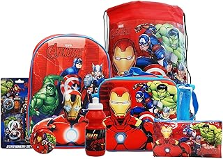 simpahome Iron Man 7PC Back to School Bundle - inc 3D Backpack, Drawstring Sports Bag, 3D Insulated Lunch Bag, Water Bottle, Coin Pouch, Pencil Case & Stationery Set.