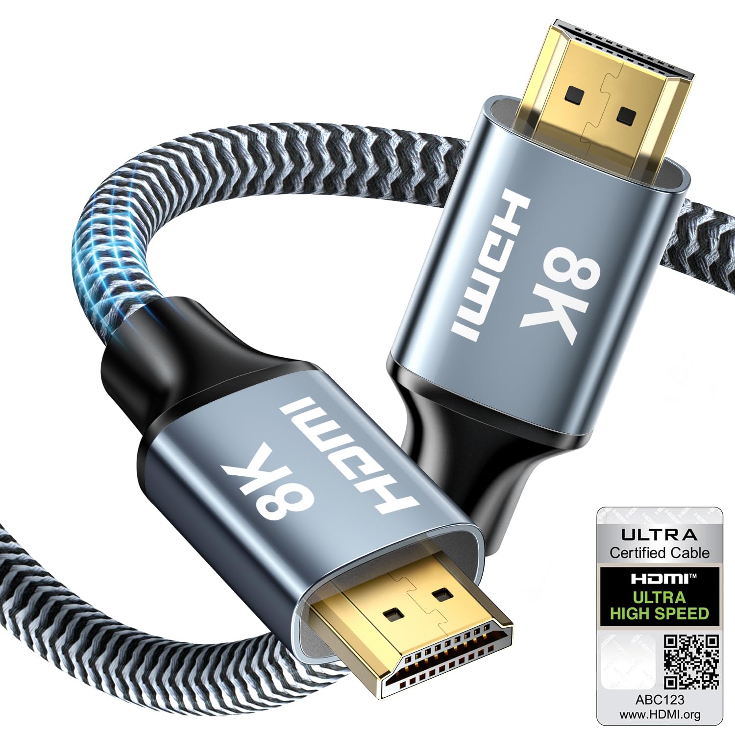 CABNEER HDMI Cable 0.5M, HDMI 2.1 Cable, High Speed HDMI to HDMI Cable, 8K@60Hz 4K@120Hz 48Gbps eARC HDR 21:9, HDCP 2.2/2.3, for Dolby, 3D, VRR Compatible with Soundbar/Gaming/Monitor/TV/HDTV/Blu-ray-0