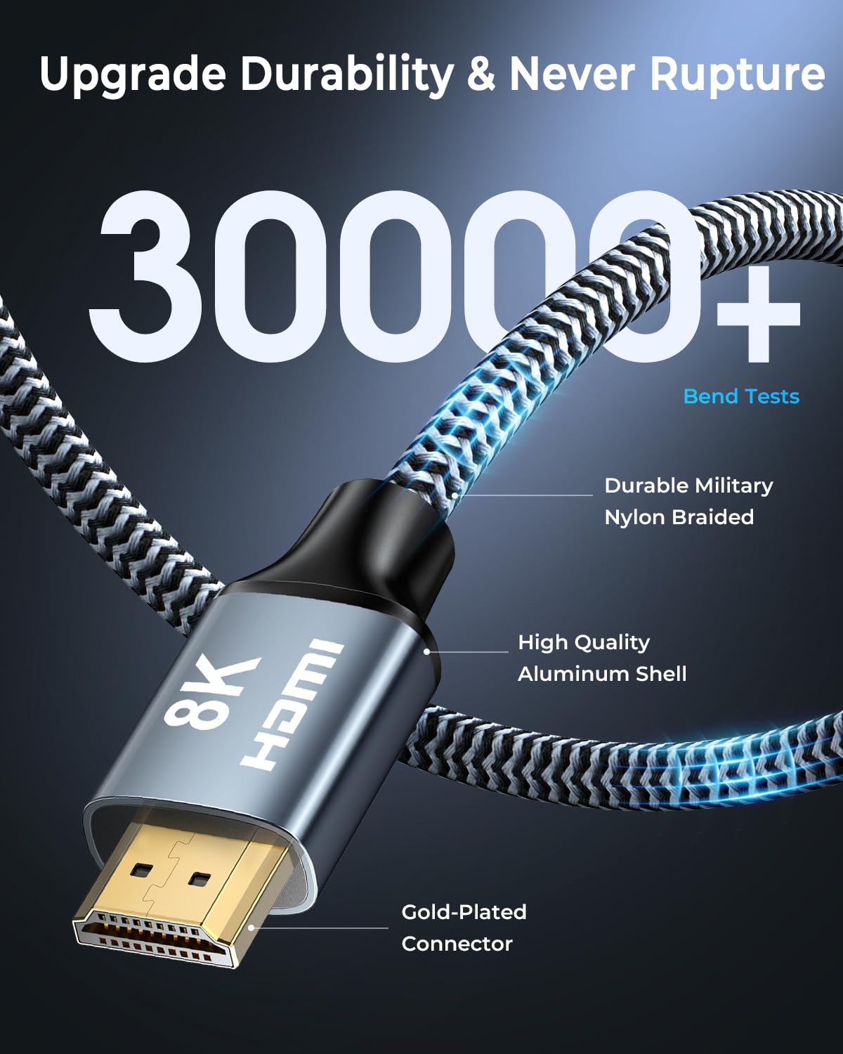 CABNEER HDMI Cable 0.5M, HDMI 2.1 Cable, High Speed HDMI to HDMI Cable, 8K@60Hz 4K@120Hz 48Gbps eARC HDR 21:9, HDCP 2.2/2.3, for Dolby, 3D, VRR Compatible with Soundbar/Gaming/Monitor/TV/HDTV/Blu-ray-5