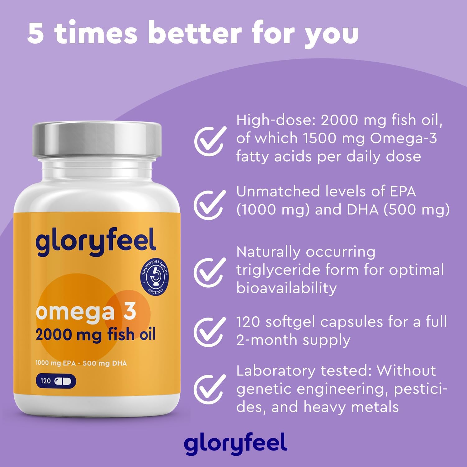 Omega 3 Capsules - High Strength - with 2000mg Fish Oil, 1000mg EPA & 500mg DHA per Daily dose (in Triglyceride Form) - Essential Fatty acids from anchovies - Nutritional Supplements Made in Germany-2