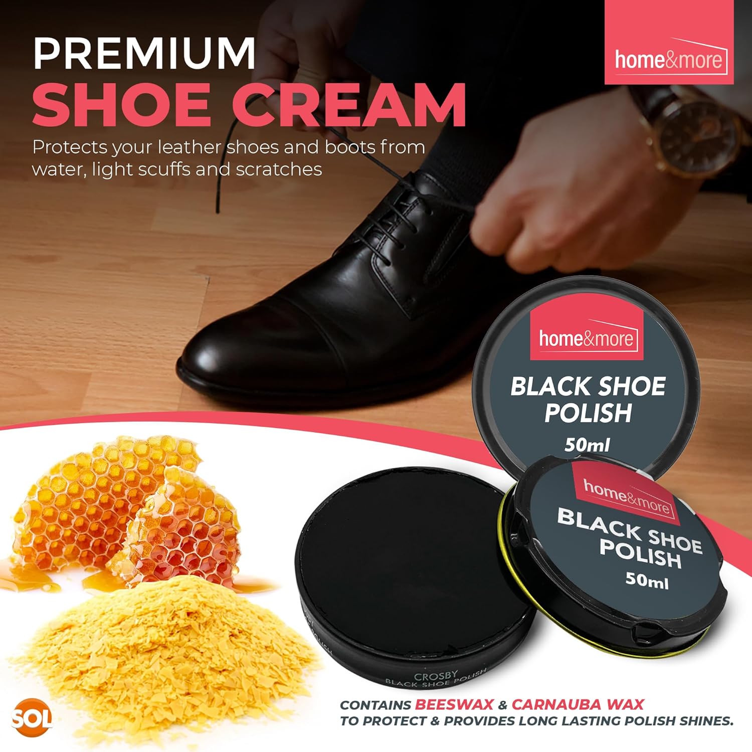 SOL 3pk Black Shoe Polish 150ml Black Leather Shoe Polish with Beeswax & Carnauba Wax for Lasting Shine Black Shoe Cream for Leather Black Leather Shoe Polish Black Boot Polish Shoe Polish Black-5