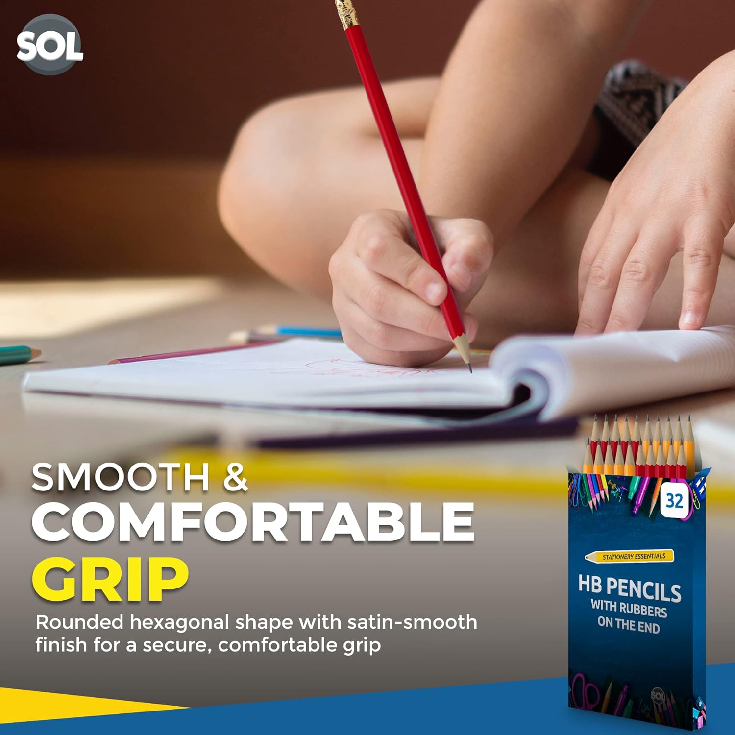 SOL 32pk HB Pencils With Rubbers On The End | HB Pencil Pack with Erasers | Writing Pencils for Children I Kids Pencils for School Supplies I School Pencils for Party Bag | Pack of Pencils Sticker-4