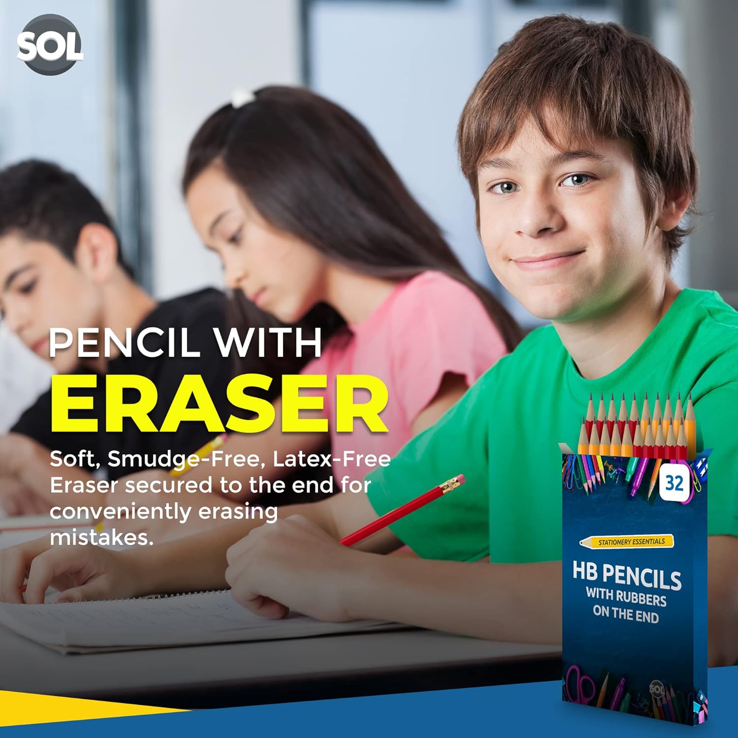 SOL 32pk HB Pencils With Rubbers On The End | HB Pencil Pack with Erasers | Writing Pencils for Children I Kids Pencils for School Supplies I School Pencils for Party Bag | Pack of Pencils Sticker-5