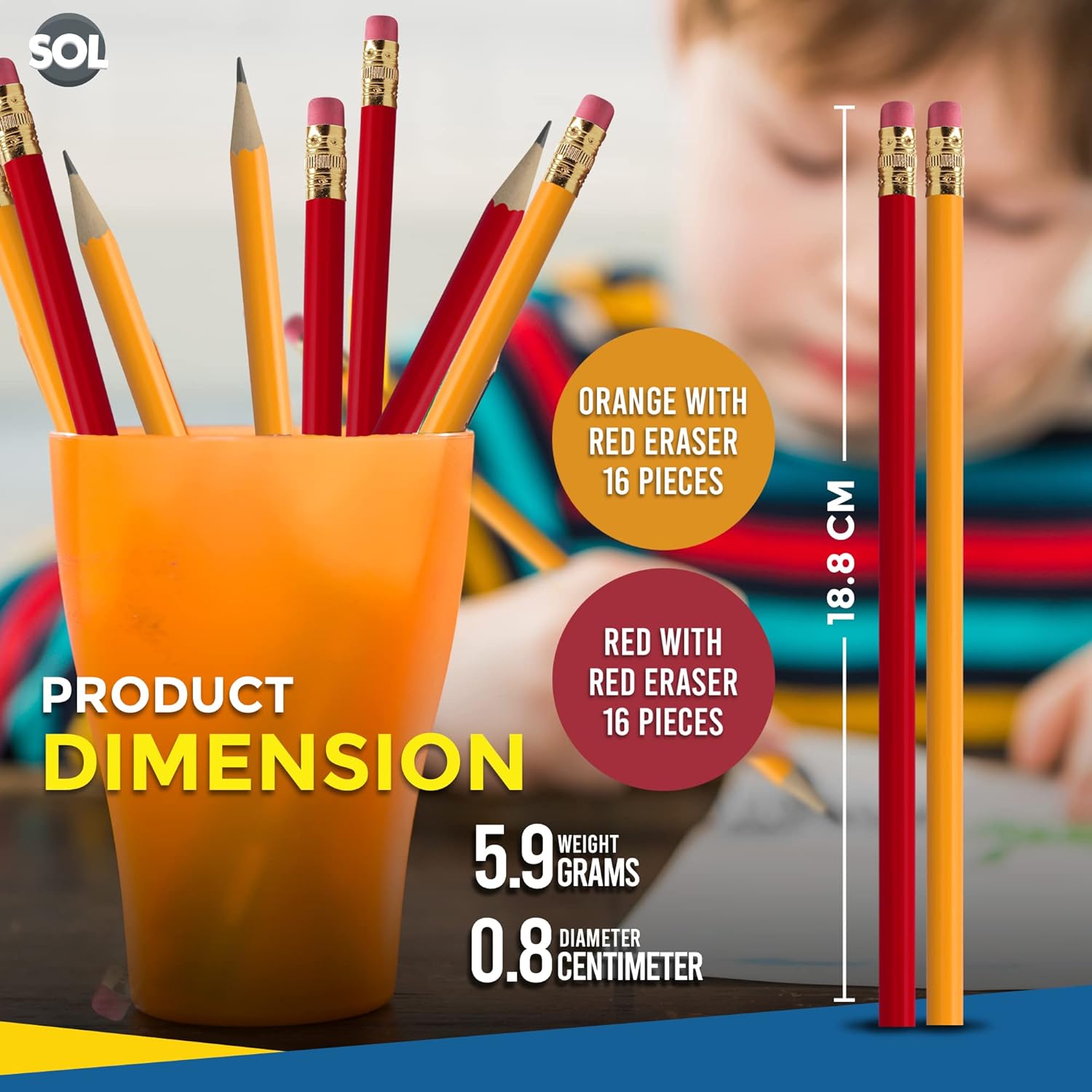 SOL 32pk HB Pencils With Rubbers On The End | HB Pencil Pack with Erasers | Writing Pencils for Children I Kids Pencils for School Supplies I School Pencils for Party Bag | Pack of Pencils Sticker-6