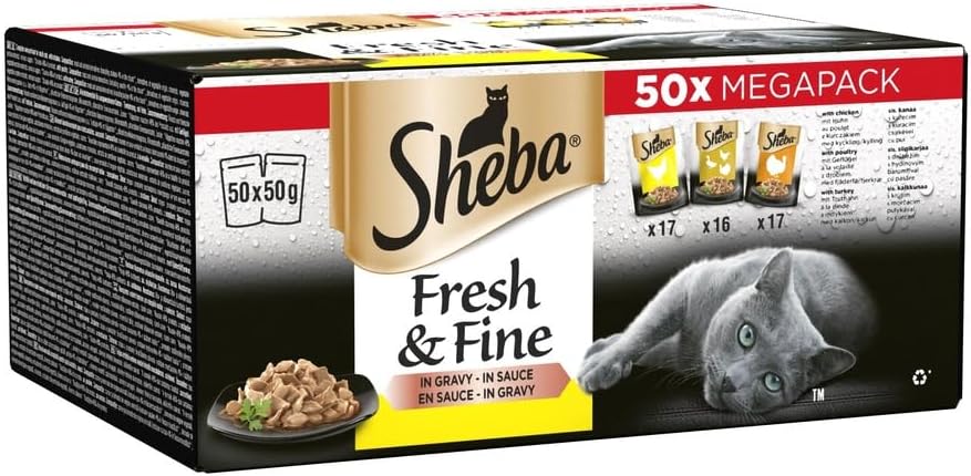 Sheba Cat Wet Food - Fresh and Fine - Cat Pouches Poultry in Gravy - 50 g (Pack of 50)-0