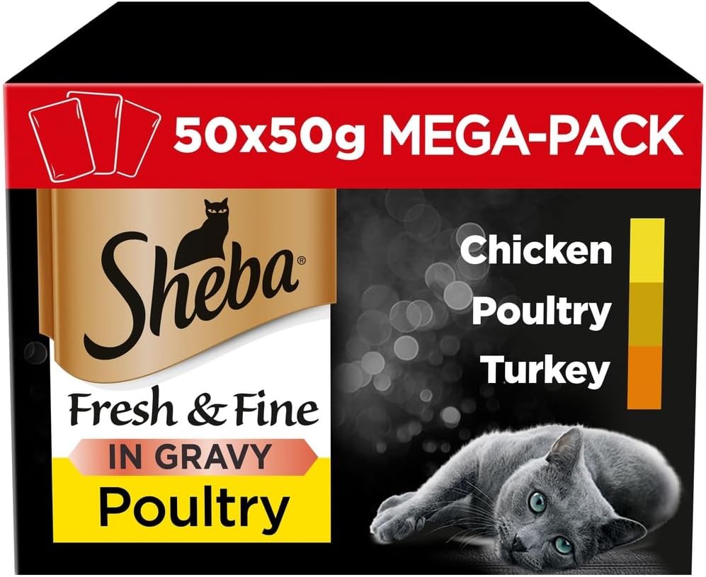 Sheba Cat Wet Food - Fresh and Fine - Cat Pouches Poultry in Gravy - 50 g (Pack of 50)-1