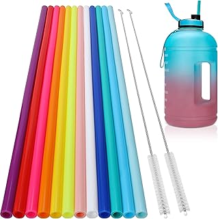 12 Pack Extra Long 14.5 inch Reusable Silicone Straws for Stanley 40 oz Tumbler 1 Gallon 128 75 64 OZ Tumbler, Large Water Bottle -Wine Bottle - Flexible Drinking Straws with 2 Cleaning Brushes