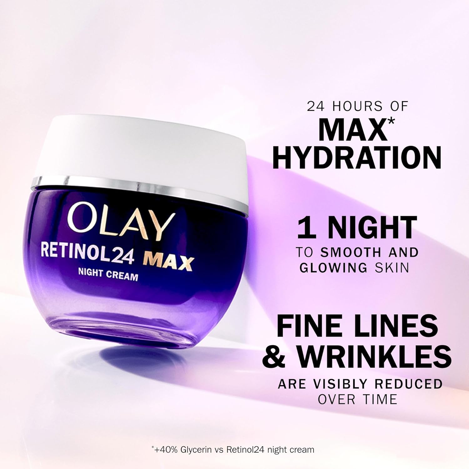 Olay Retinol 24 MAX Night Cream Face Moisturiser, Skincare with Antioxidant Vitamin E, 40% Glycerin Overnight Anti Aging Skin Care: Smooths, Renews and Hydrates, 50ml (vs Retinol24 Night Cream)-2