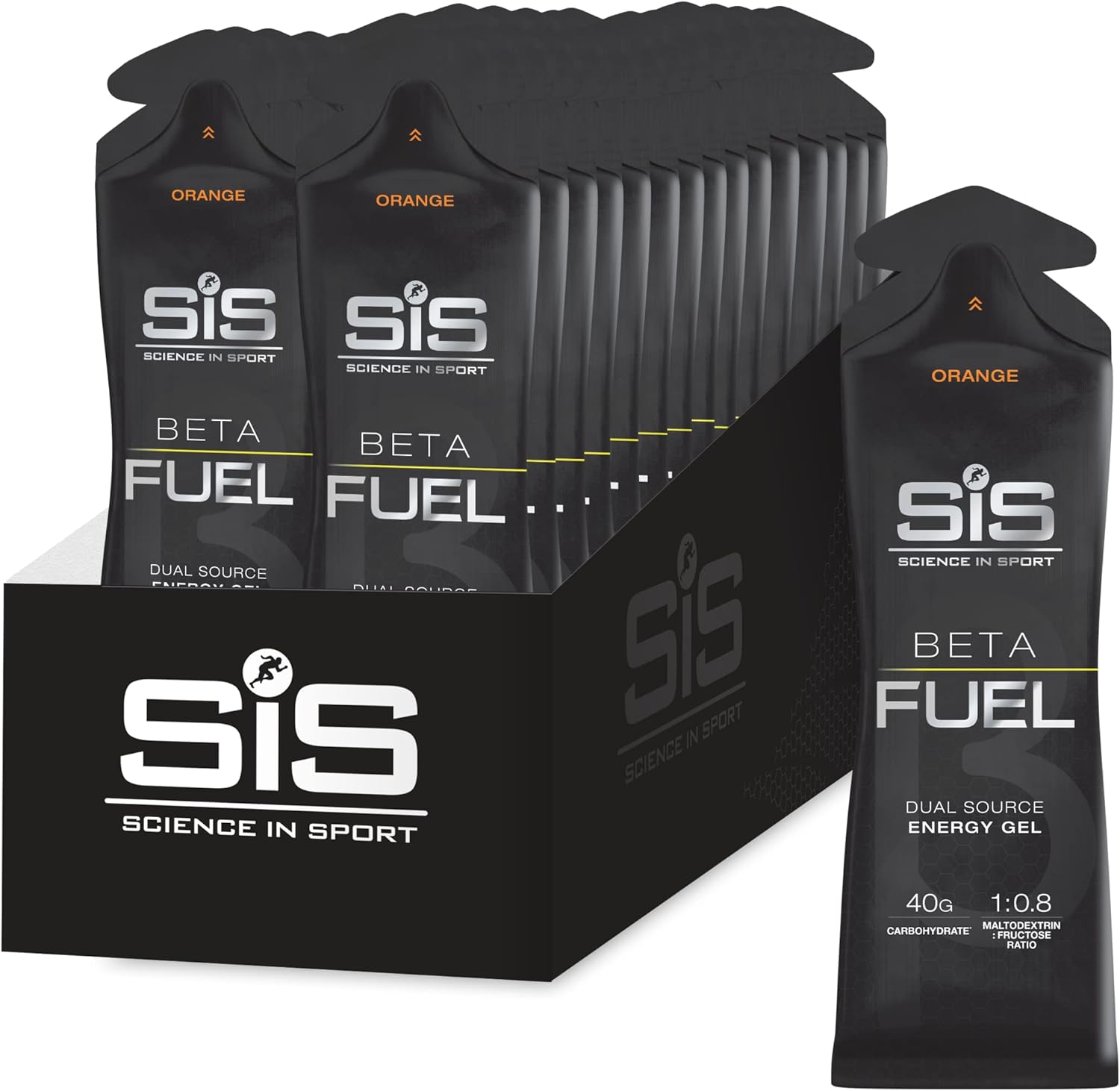 Science in Sport Beta Fuel Gels Dual Source Energy Gel, Orange Flavour, 40 g of Carbs Per Pack, 60 ml Pack (30 Pack)-0