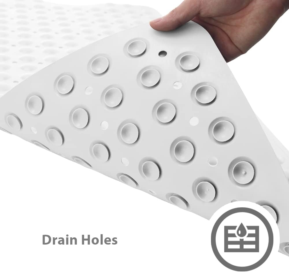 ANSIO® Long Bathtub Mat PVC Non-Slip Anti Mould Shower Mat with Drain Holes & Suction Cups Machine Washable 100 x 40cm / 39 x 16 inches - Solid White-4