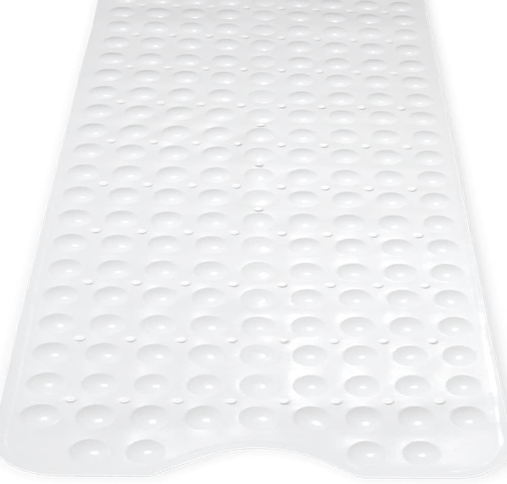 ANSIO® Long Bathtub Mat PVC Non-Slip Anti Mould Shower Mat with Drain Holes & Suction Cups Machine Washable 100 x 40cm / 39 x 16 inches - Solid White-5