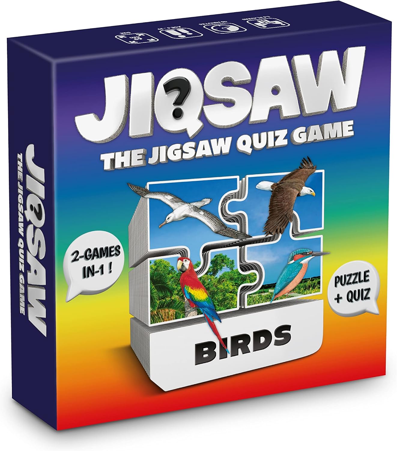 100 PICS Birds Jigsaw Quiz | Family Puzzle + Fun Quiz | 1-8 Players | Large Table Game | 45 Minutes Playing Time-0