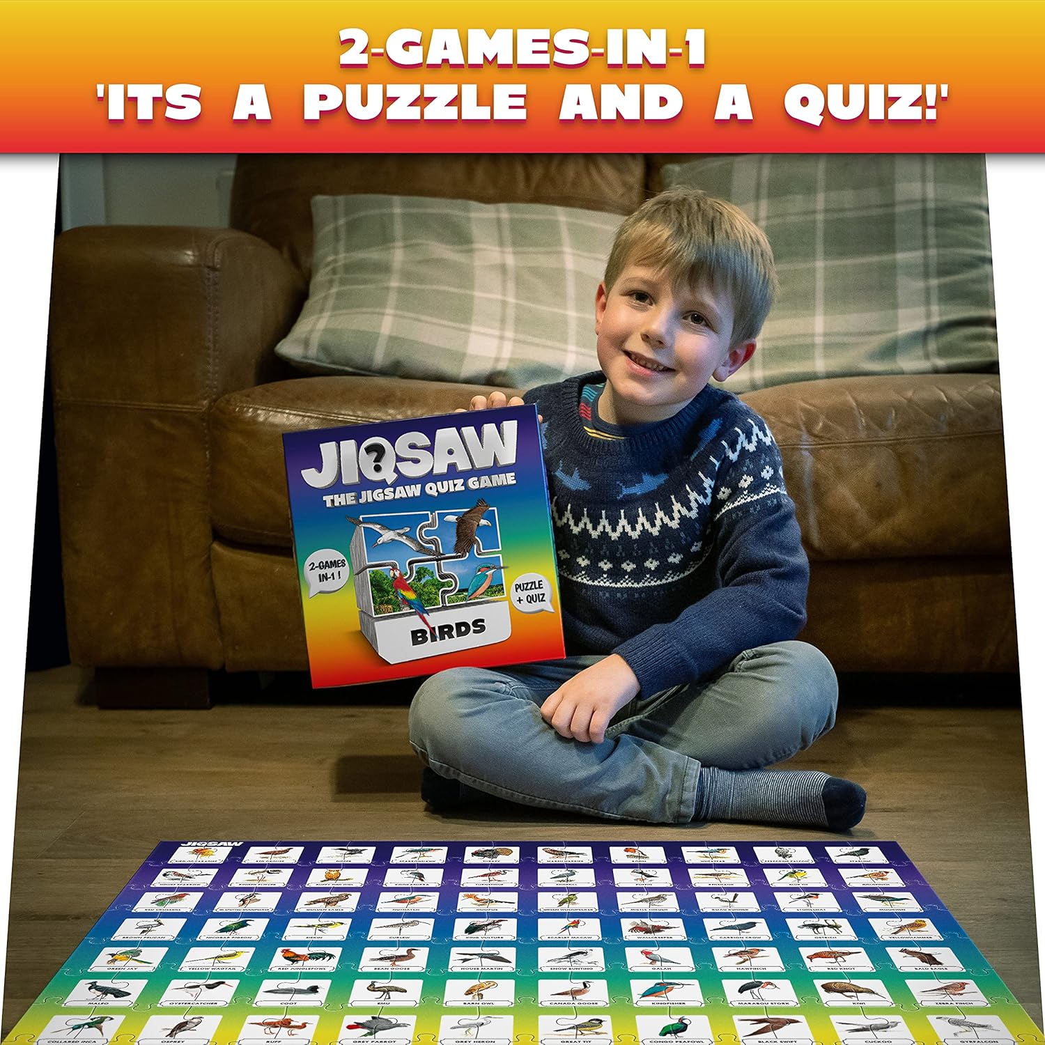 100 PICS Birds Jigsaw Quiz | Family Puzzle + Fun Quiz | 1-8 Players | Large Table Game | 45 Minutes Playing Time-2