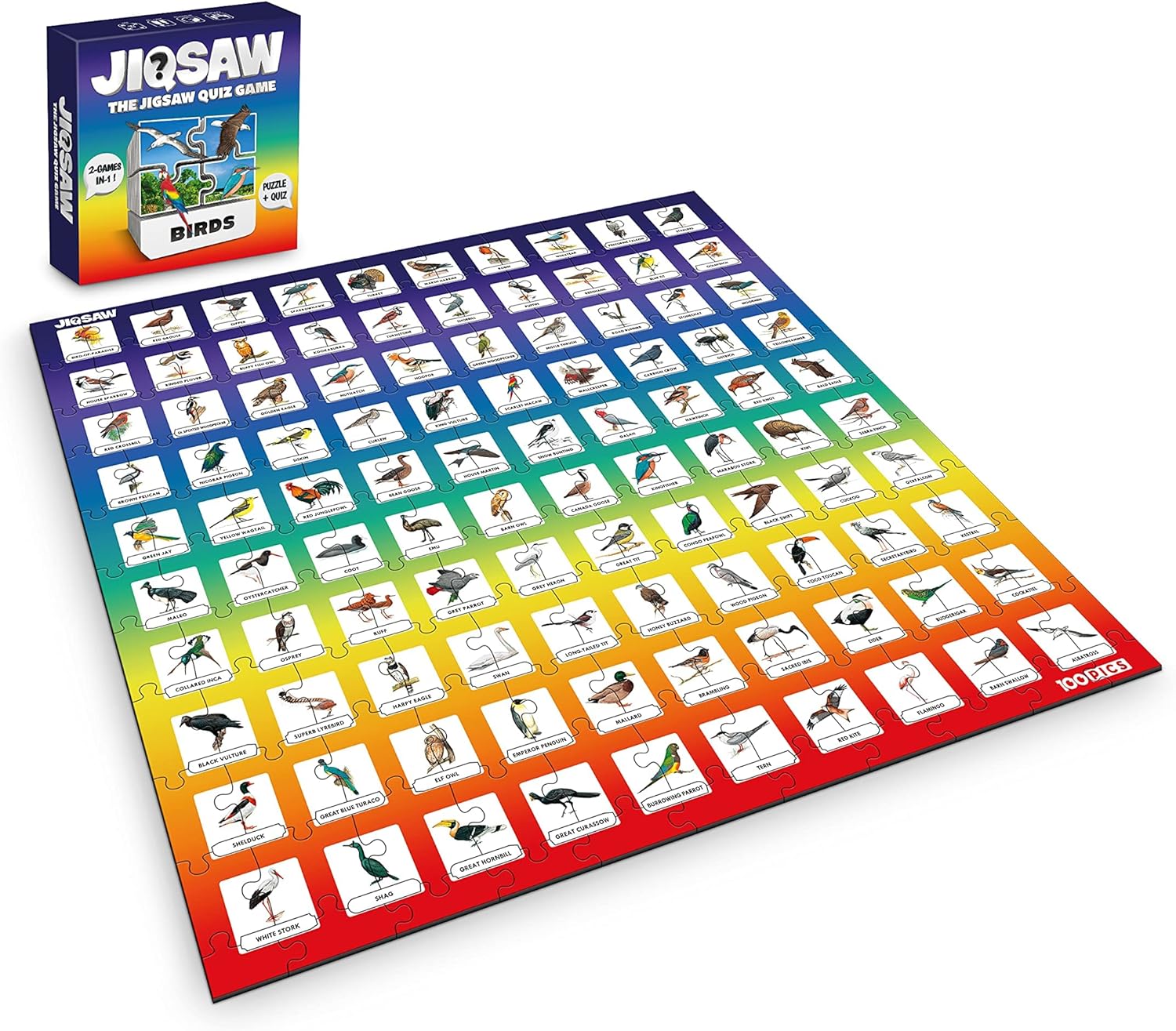 100 PICS Birds Jigsaw Quiz | Family Puzzle + Fun Quiz | 1-8 Players | Large Table Game | 45 Minutes Playing Time-6