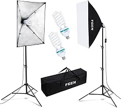 FGen Softbox Lighting Kit, 135W Softbox with 5500K Daylight Studio Light Bulbs Line Length 2.5m,Sturdy Tripod for Fashion Portrait,Product Shooting and Filming