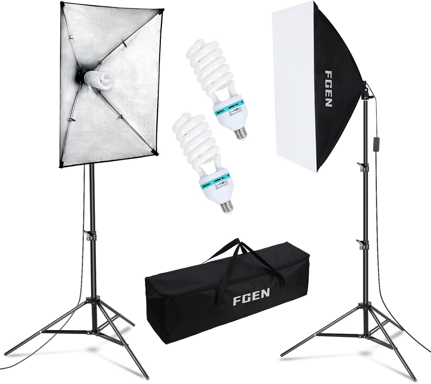 FGen Softbox Lighting Kit, 135W Softbox with 5500K Daylight Studio Light Bulbs Line Length 2.5m,Sturdy Tripod for Fashion Portrait,Product Shooting and Filming-0