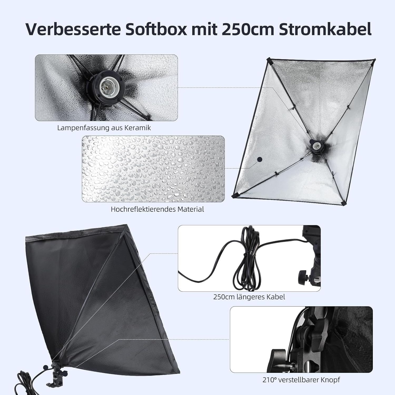 FGen Softbox Lighting Kit, 135W Softbox with 5500K Daylight Studio Light Bulbs Line Length 2.5m,Sturdy Tripod for Fashion Portrait,Product Shooting and Filming-4