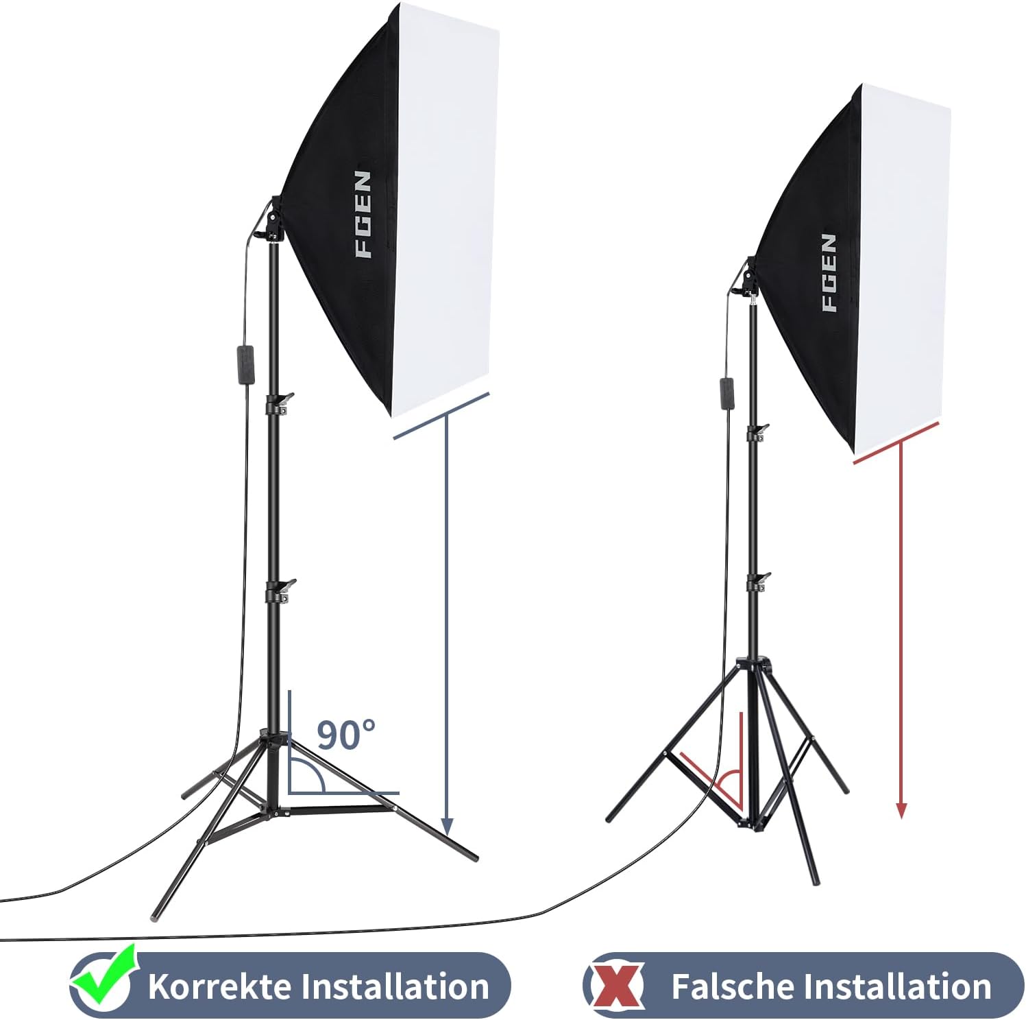 FGen Softbox Lighting Kit, 135W Softbox with 5500K Daylight Studio Light Bulbs Line Length 2.5m,Sturdy Tripod for Fashion Portrait,Product Shooting and Filming-5