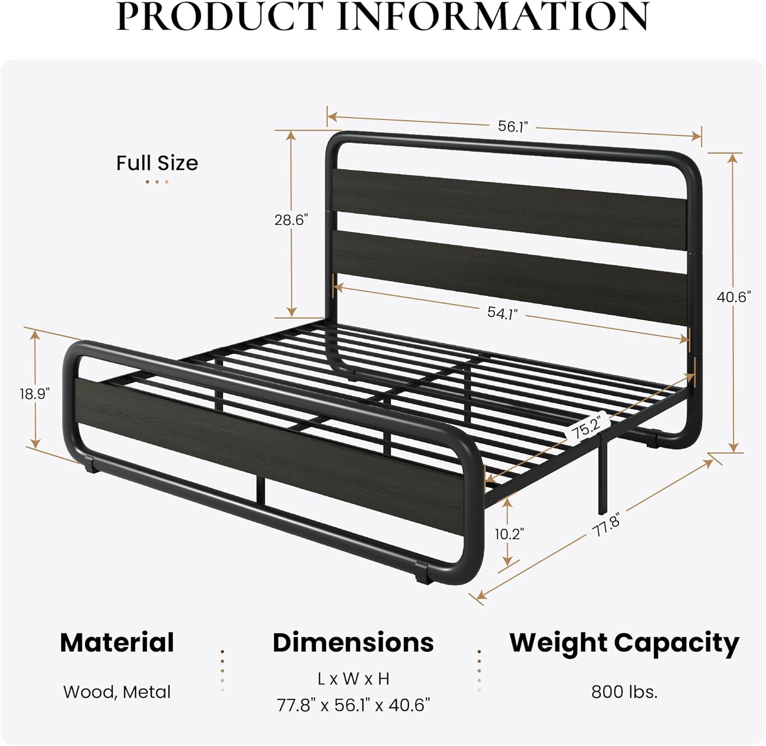 SHA CERLIN Full Size Metal Bed Frame with Wooden Headboard and Footboard, Heavy Duty Oval-Shaped Platform Bed Frame with 10" Under-Bed Storage, Noise Free, No Box Spring Needed, Black-1