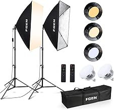 FGen Softbox Photography Lighting, 85W LED Soft Box with Remote Control Dimmable 2700-6400K 3 Colour Temperatures（White,Warm,Cold） Bulbs for Video,Portrait and Products Shooting