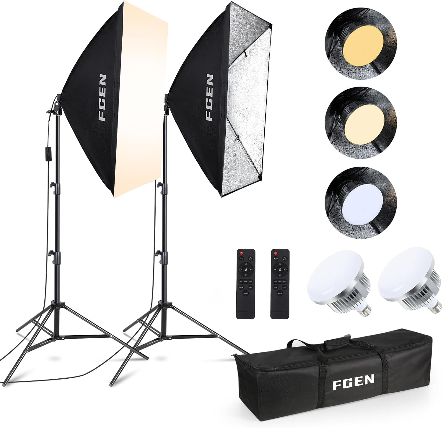 FGen Softbox Photography Lighting, 85W LED Soft Box with Remote Control Dimmable 2700-6400K 3 Colour Temperatures（White,Warm,Cold） Bulbs for Video,Portrait and Products Shooting-0