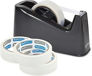 Rapesco 1639 Germ-Savvy Antibacterial, 500 Heavy Duty Tape Dispenser with 4 Rolls of Tape, Black