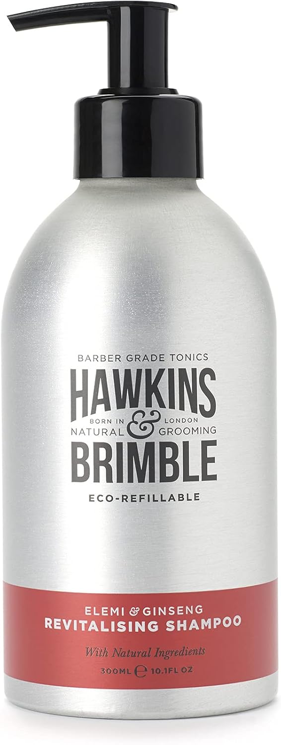 Hawkins & Brimble Shampoo Eco-Refillable Bottle - 300ml For Mens Revitalise Hair Dry Scalp Naturally Fragranced | Bottle for Life Eco Friendly (Hair Shampoo Eco Refill)-0