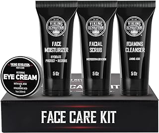 Viking Revolution - Mens Skincare Kit - Includes (148ml Each) Mens Face Moisturiser, Mens Face Wash, Mens Face Scrub and Mens Eye Cream (30ml) - Mens Skincare Gift Set - Gifts For Men