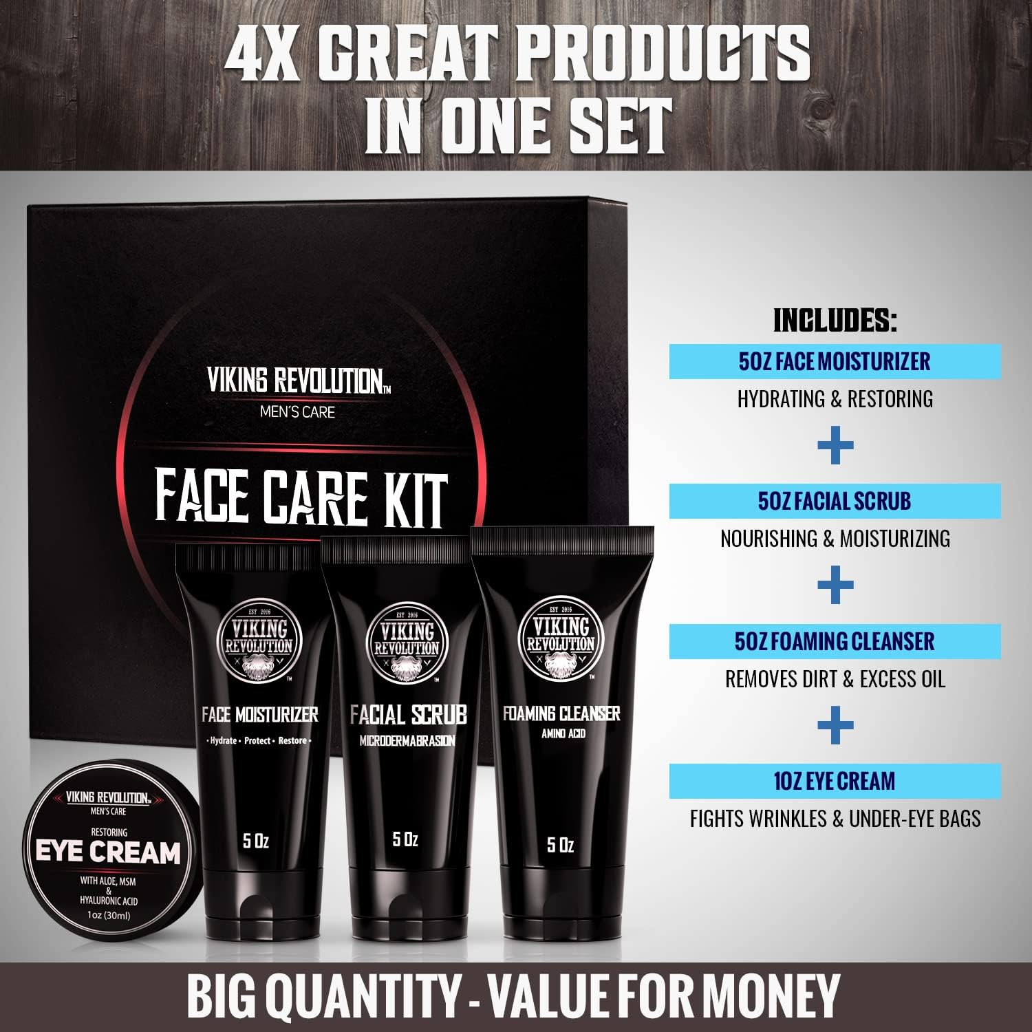 Viking Revolution - Mens Skincare Kit - Includes (148ml Each) Mens Face Moisturiser, Mens Face Wash, Mens Face Scrub and Mens Eye Cream (30ml) - Mens Skincare Gift Set - Gifts For Men-3