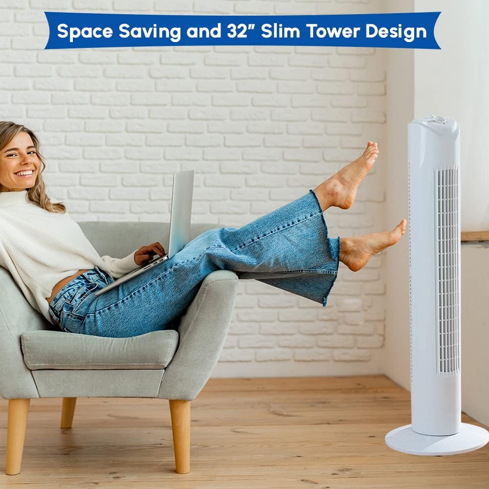 1ABOVE Tower Fan, 120 Minutes Timer with Auto Power Off, 3 Wind Modes with Widespread Oscillation, Eco-Friendly, Quiet Operation, 81.5cm High (WHITE)-6