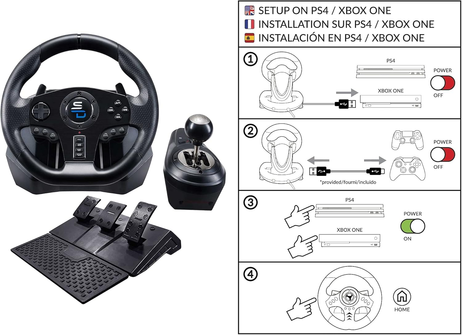 Subsonic Superdrive Gs850-X racing wheel with manual shifter, 3 pedals, shift paddles for Xbox Series X/S, PS4, Xbox One (programmable for all games)-6