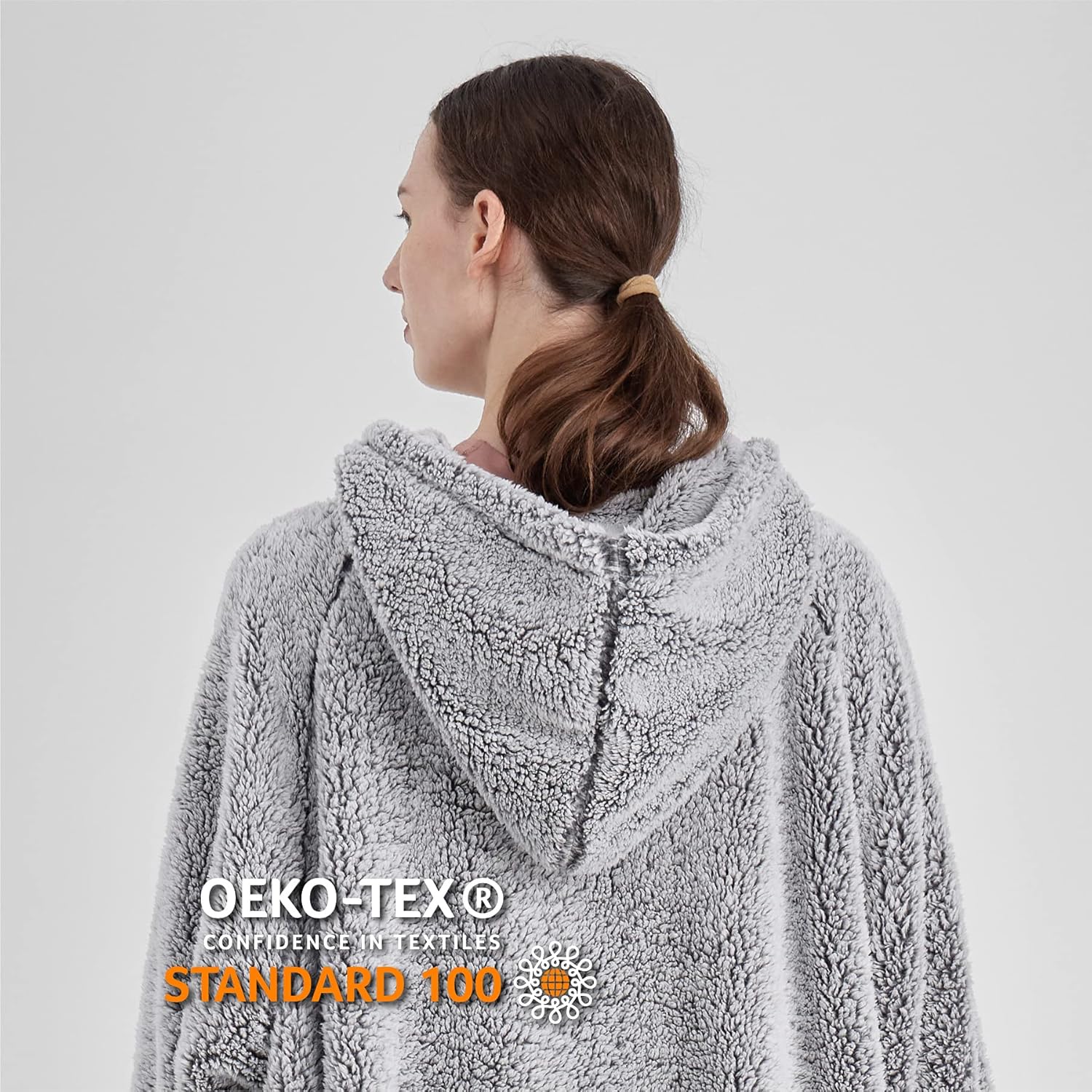 Bedsure Zip Up Oversized Blanket Hoodie - Sherpa Fleece Wearable Blanket with Zipper for Women & Men, Soft Warm Fluffy Hooded Blanket with Pocket, Gift for Women, Gift for Her, Grey, 100x78 cm-1