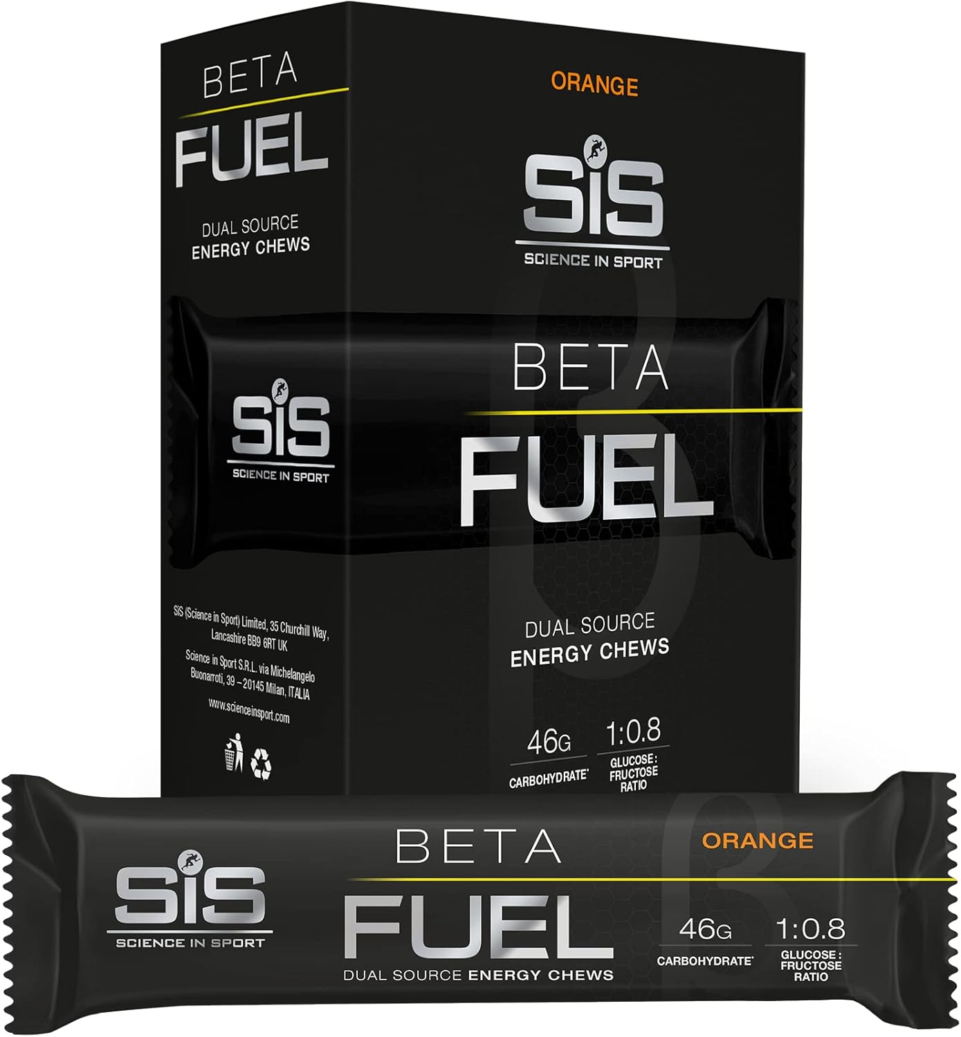 Science in Sport Beta Fuel Dual Source Energy Chews, Energy Bars, Orange Flavour, 46g of Carbs, 60g Bar (6 Pack)-0